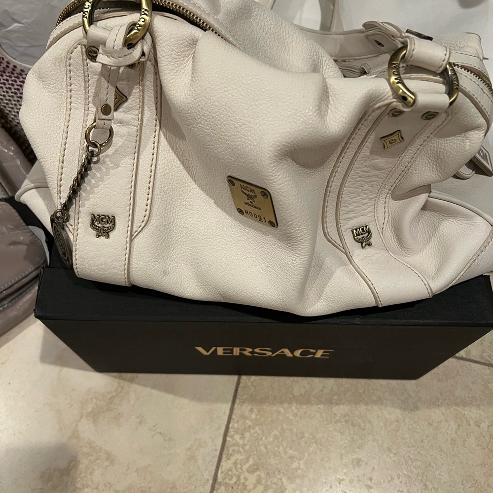 MCM Cream Leather Shoulder Bag